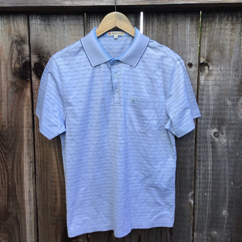 Montagut paris blue striped short sleeve Polo Shirt mens size 48